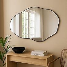 Espelho Orgânico Pedra com Moldura em Couro Design Moderno e Sofisticado para Decoração Disponível em 80x50cm, 108x67cm e 160x70cm (Preto, 80x50cm)