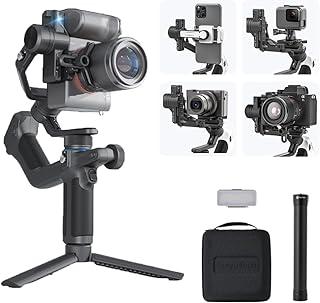 FeiyuTech Combo SCORP Mini-2: bolsa portátil + poste de fibra de carbono de 28 cm + luz de preenchimento, estabilizador de câmera de 3 eixos tudo em um, rastreador de IA integrado para câmera sem