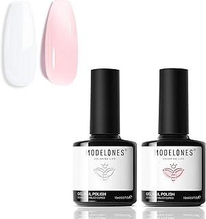 modelones Gel Nail Polish Set, 2 PCS 15 ML French Manicure White Pink Jelly Gel Polish Soak off U V LED Gel French Tip Gel Polish Spring Nails Art Manicure Home Gift For Women Girl
