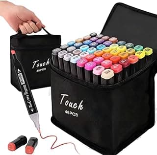 Kit 48 Cores Canetinhas Marcadores Touch Ponta Dupla + Estojo de Transporte - Canetas Permanentes Profissionais para Colorir e Ilustração Artístico e Escolar Marcador PREMIUM Duas Pontas Coloridas