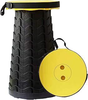 Banqueta Telescópica Banco Retrátil Portátil Premium – Ajustável com Alça de Ombro, Leve e Resistente para Camping, Pesca, Fila, Viagens e Jardim – Suporta até 150kg (Preto/Amarelo)
