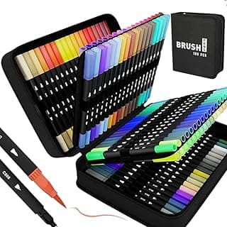 Canetas Marcadoras Brush Pens com Dupla Ponta, 100 Cores (Ponta Fina e Pincel) – Marcadores Artísticos para Crianças e Livros de Colorir para Adultos, Não Vaza a Tinta (100 cores) com 10.22% de desconto por R$ 142,21 na amazon