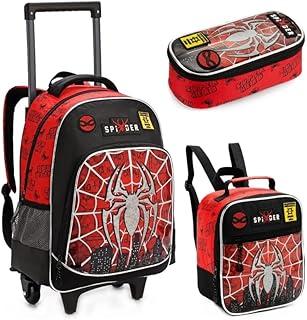 Kit Mochila Escolar Infantil com Rodinhas Spider 3 em 1 para Menino – Mochila + Lancheira Térmica + Estojo – Mochila de Rodinha Infantil Menino Tema Super-Herói