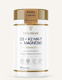 Vitamina D3 K2 Magnésio Bisglicinato - 2000 UI D3, 149mcg Vitamina K2 MK-7 | 90 Cápsulas Rende 3 meses Vita Tríade