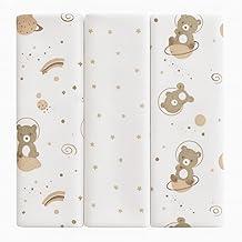 Kit 3 Cueiros Bebê 100% Algodão 80x50cm – Macio, Confortável, Estampado – Ideal Para Recém-Nascido, Enxoval e Presente Infantil (Branco/Bege)