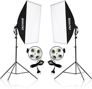 Kit Softbox Iluminação Contínua 2x 50x70cm com Tripés 2m e Soquete Quadruplo – Estúdio Fotografia, Vídeo, YouTube, Lives e Maquiagem