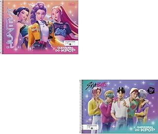 Kit de Cadernos de Desenho, Tilibra, Universitário, Capa Dura, Guerreiras do K-Pop, 80 Folhas, Pacote com 4