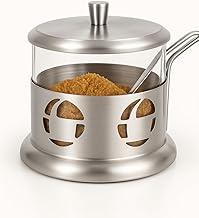 Açucareiro de Vidro 200 ml com Tampa e Colher – Porta-Açúcar Cristalino para Café e Chá Design Elegante Armazenamento Prático para Cozinha, Mesa Posta e Cantinho do Café.