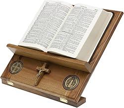 PORTA BÍBLIA EM MADEIRA IMBUIA COM REGULAGEM DE ALTURA SÃO BENTO