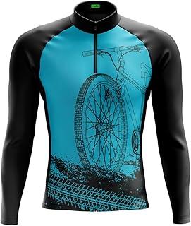 camisa ciclismo manga longa masculina azul bicicleta estampa trilha bolsos traseiros mtb cicloturismo speed protecao uv respirável