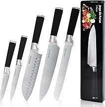 Conjunto de Facas 5 Peças, 4CR13 Aço Inoxidável Afiado e Durável, Cabo antiderrapante, Corte Preciso para Cozinhas Domésticas, Inclui Faca de Chef, Santoku, Preto
