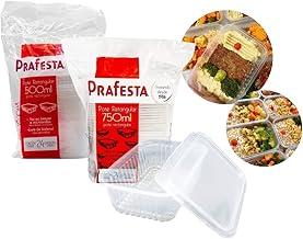 Kit Com 2 Potes Descartáveis, Prafesta 500ml + 750ml, Retangular Com Tampa, Pacote 48 Unidades