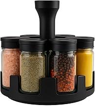 Organizador de Temperos Giratório 360° com 6 Potes de Vidro | Base Premium + Tampas Dosadoras – Cozinha Criativa e Funcional