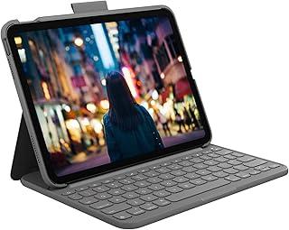 Capa com Teclado Logitech Slim Folio para iPad (10ª geração e A16) Com Suporte, Conexão Bluetooth LE, Resistente à Quedas, Arranhões e Respingos - Cinza