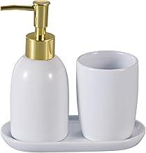 LYOR - Conjunto 3 Peças para Banheiro de Cerâmica Londres Branco e Dourado