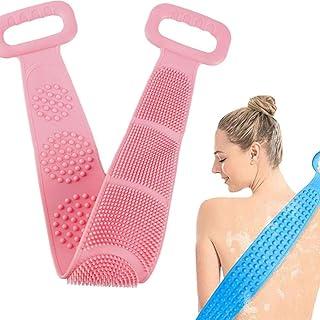 Esfregão Esponja de Banho de Silicone Massageador Esfoliante para Costas Limpeza Profunda, Dupla Face, Antibacteriano, Secagem Rápida, com Alças Anatômicas(Rosa)