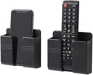 Suporte Preto de Parede Organizador Multiuso para Celular e Controle Remoto, com Adesivo Forte e Passagem para Cabo