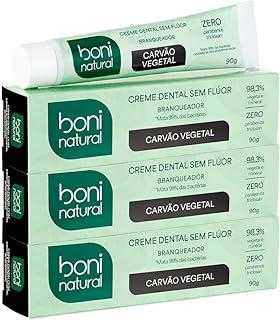 Creme Dental Boni Natural Carvão Ativado Branqueador Com Menta e Carvão Vegetal, Sem Flúor, Sem Triclosan, Boni Natural, 90g, 3 unidades Leve Mais Pague Menos