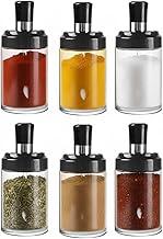 Porta Tempero em Vidro 6 Unidades com Colher Sal, Açucar, Condimentos, Pimenta, Tomilho, Orégano