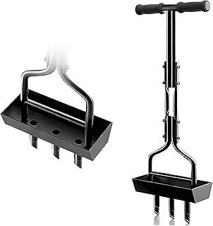 Aerador de Gramado Manual 2 em 1 com Bandeja Coletora de Solo, Aerador de Gramado de 95,5 cm em Aço Carbono Preto, Equipamentos para Irrigação Automática