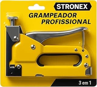 Grampeador Tapeceiro Profissional, Amarelo e Cinza, Alta Pressão, Compatível com 3 Tipos de Grampos,