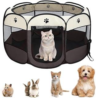 Cercadinho Extra Grande Tecido Cão Gato Coelho Pets Tenda Casinha Cercado Portátil Dobrável Marrom 114x114x60cm