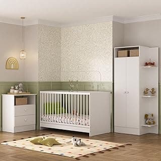 Jogo de Quarto de Bebe Infantil Completo Trevalla Móveis Pom Pom com Colchão Incluso Branco