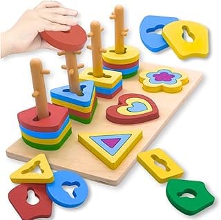 Brinquedo Educativo de Madeira Infantil 3+, Encaixe de Formas e Tabuleiro de Contagem – Estimula Coordenação Motora, Cores, Números e Raciocínio Lógico – Opções Columns e Matchboard (Two in One) com 14.5% de desconto por R$ 85,88 na amazon