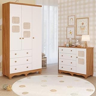 Quarto de Bebê Completo Guarda Roupas 3 Portas Cômoda 1 Porta 4 Gavetas 100% Mdf Telinha