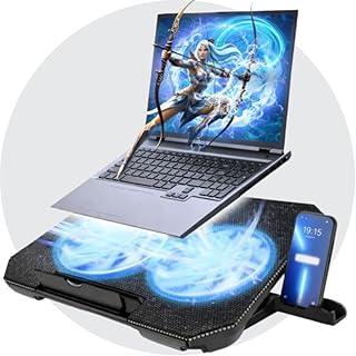 Base para Notebook Refrigerada com Cooler Duplo Silencioso e Suporte para Celular - Suporte Ajustável para Notebook com LED e USB, para modelos de 12" a 17", Refrigeração Potente - Shop100