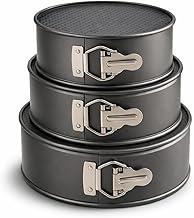 Kit 3 Formas de Bolo Redondas com Trava – Antiaderente com Fundo Removível, Assadeiras para Forno, Revestimento em Teflon Desmontável Premium