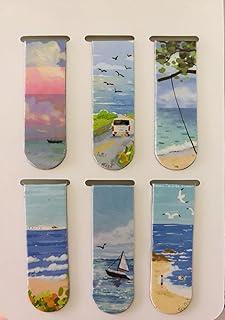 Kit 12 Marcadores de Página Magnéticos PRAIA Verão Frente e verso estampados. Páginas de livros, cadernos e planners, Holográfico, Marca e não danifica a página