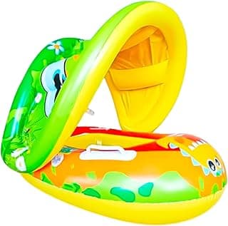 Boia Infantil Piscina Bebê Inflável com Assento Pezinho e Cobertura de Proteção para Crianças 6 Meses à 3 Anos Praia Verão