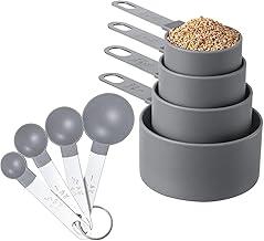 Kit 8 Peças Medidores De Cozinha Colheres Medidor Culinário Copo Dosador Jogo Colher Aço Inox Medida Chá Café (Cinza)