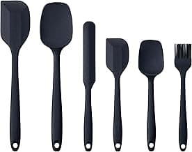 onjunto de espátulas de silicone, 6 peças, utensílios de cozinha para cozinhar, assar e misturar, espátula de borracha antiaderente resistente ao calor de 250 °C (preta)