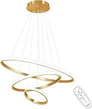 Luminária Pendente LED Moderna Dourada De 3 Anéis, Luminária De Teto Regulável Por Controle Remoto, Pendente Luminária De Embutir Redonda, 3000-6000K