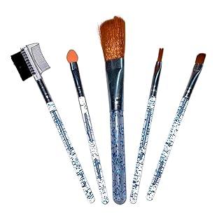 Kit Pincéis Para Maquiagem 5 Peças Para Sobrancelha, Esfumar, Passar Blush Cabo Com Glitter Pincel Sombra Corretivo Base Pó Cerdas Macias Cores Vermelho, Azul, Laranja, Dourado. (Azul)