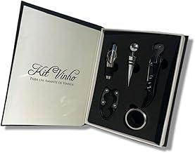 Kit Vinho 5 Peças em Caixa Livro, Saca Rolhas, Abridor, Dosador, Tampa e Anel Antigotejamento