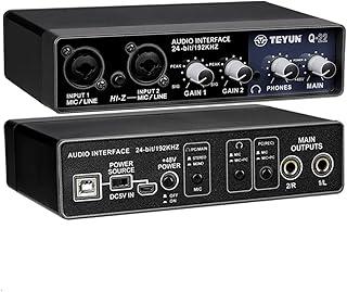 interface de audio,Placa de som profissional muti canals com USB 2.0 de alta velocidade, função de monitor para estúdio/gravação musical/gravação vocal/jogos/Equipamentos para DJ e VJ-Mixers (Q-22)