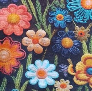 Tecido Tricoline Digital Floral Colorido, Estampa de Flores em Azul, Laranja e Rosa 50x150cm, Fernando Maluhy