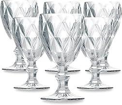 Jogo de Taças de Vidro Diamond Transparente com Pé 6 Peças 315 ml – Taça para Água, Suco e Vinho, Design Trabalhado, Elegante e Resistente para Mesa Posta Design Lapidado Transparente Premium