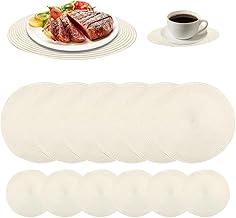 Jogo Americano 6 Peças - Jogos Americanos Redondo Tecido Kit Mesa Posta Inclui 6 Bases para Copos e 6 Jogo Americano Isolamento Térmico e Proteção Contra Manchas Jogos Americanos Redondo (Bege)