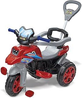 Maral Triciclo Moto Trail Infantil 2 em 1 – Passeio e Pedal, Suporta até 30 kg, Cinto de Segurança Vermelho