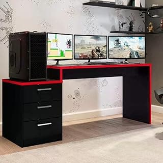 Mesa Gamer Escrivaninha Desk DRX 5000 - Móveis Leão Preto TX/Vermelho com 6.89% de desconto por R$ 269,99 na amazon