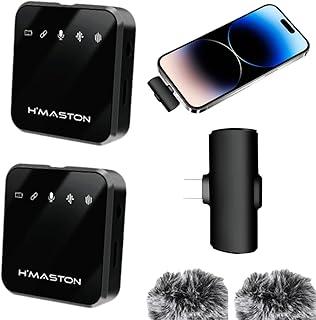H'MASTON Microfone de Lapela Sem Fio Professional 3 em 1 Duplo Microfone Celular com À prova de Vento Redução de Ruído para Gravação (MK-16 TIPO-C)