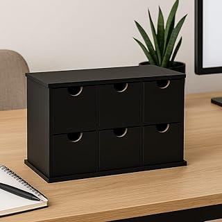 Organizador de Mesa em MDF com 6 Gavetas, Acabamento Pintado Premium, Multiuso para Escritório e Artesanato, 32x21x16,5 cm, Preto ou Madeira (Preto)
