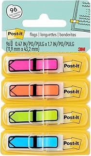 Post-it, 3M, Marcador de Página Adesivo, Flags Setas, Cores Neon, 11,9mm x 43,2mm, 96 folhas