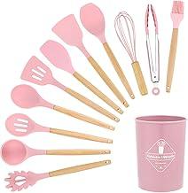Kit 12 Utensílios De Cozinha Em Silicone E Cabo De Madeira Jogo De Utensílios Resistente ao Calor Antiaderente Premium
