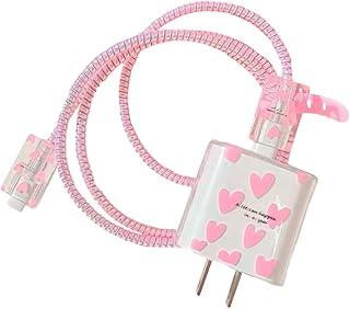 Kit Protetor De Cabo E Carregador Capa Celular Coração Rosa