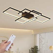 Luminária de Teto para Sala, Luminarias de Teto para Sala com Controle Remoto, Design Quadrado Irregular em Ferro e Acrílico Óptico, Luminaria LED Teto com 3 Fontes de Luz 110v/220v (Preto)
